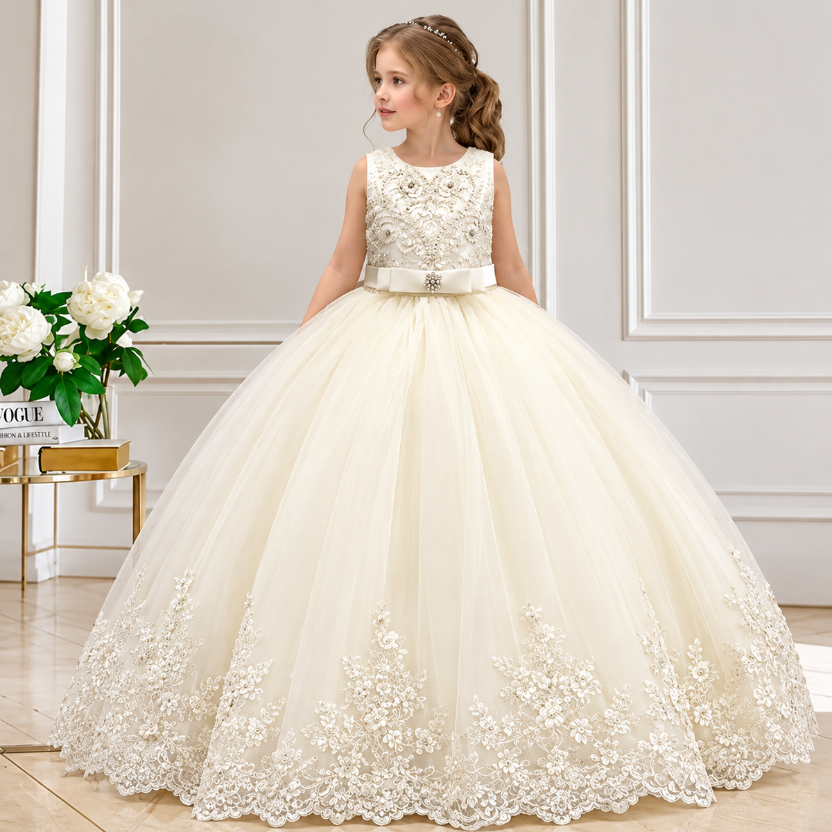 4-12 Years Old Gorgeous Girl Dress Sheer Elegant Girl Birthday Party Princess Dress Long Carnival Evening Dress Summer Clothing