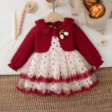 Autumn New Christmas Party Baby Girl Dress, Cute Polka Dot Children'S Clothing Suitable For Babies Aged 6 Months To 3 Years Old