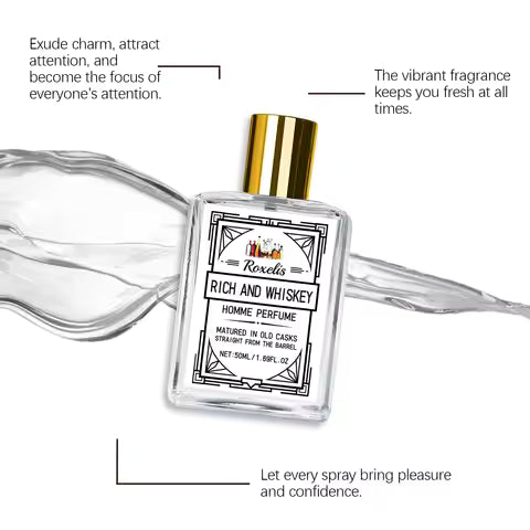 Roxelis Whiskey Scent Perfume Exude Elegance Lasting Charm Boost Confidence Light Fragrance Level Fragrance Spray for Men 50ml