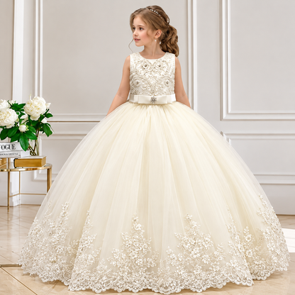 4-12 Years Old Gorgeous Girl Dress Sheer Elegant Girl Birthday Party Princess Dress Long Carnival Evening Dress Summer Clothing