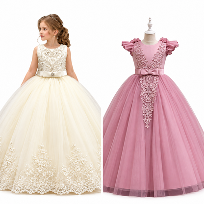 4-12 Years Old Gorgeous Girl Dress Sheer Elegant Girl Birthday Party Princess Dress Long Carnival Evening Dress Summer Clothing