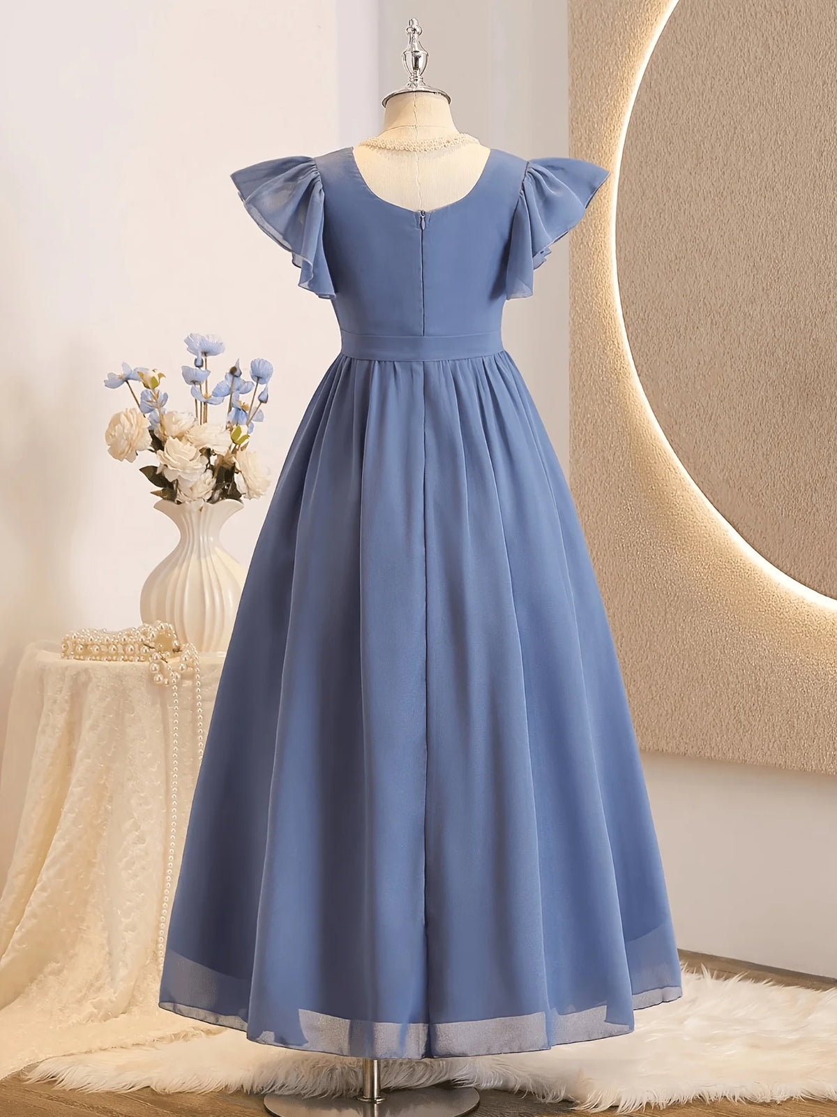 Girls' Summer Casual Dress, Short-Sleeved Puffy Skirt with a Large Hem, Waist-Cinching Bow Design, Elegant and Stylish Dress with Drapey Fabric, Princess-Style Dress Suitable for Girls Aged 8-12