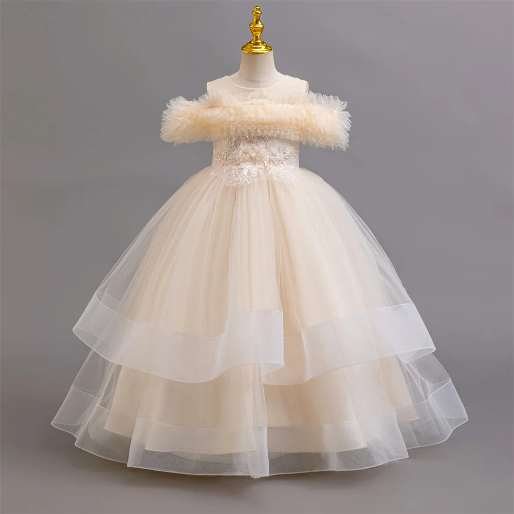New elegant girls' dresses, piano performance costumes, chiffon party, birthday party, evening dress for girls aged 4-12