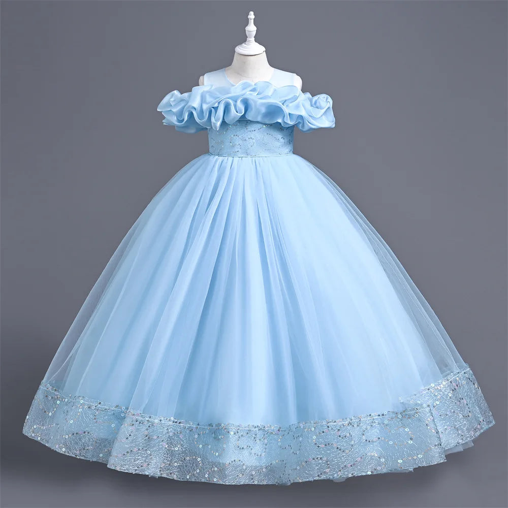 Kids Girl Party Dresses for Wedding Girls Bridesmaid Long Dress Gown 4-12 Years Child Tulle Clothes