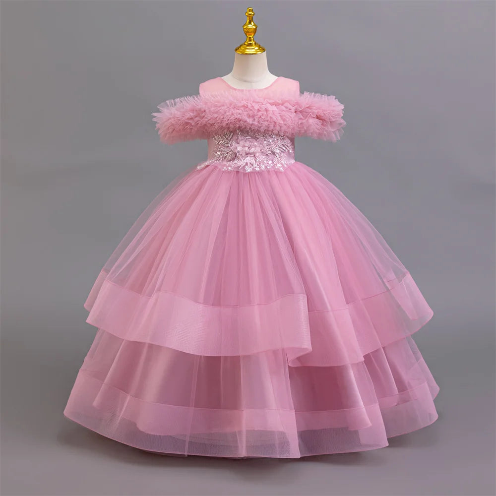 New elegant girls' dresses, piano performance costumes, chiffon party, birthday party, evening dress for girls aged 4-12