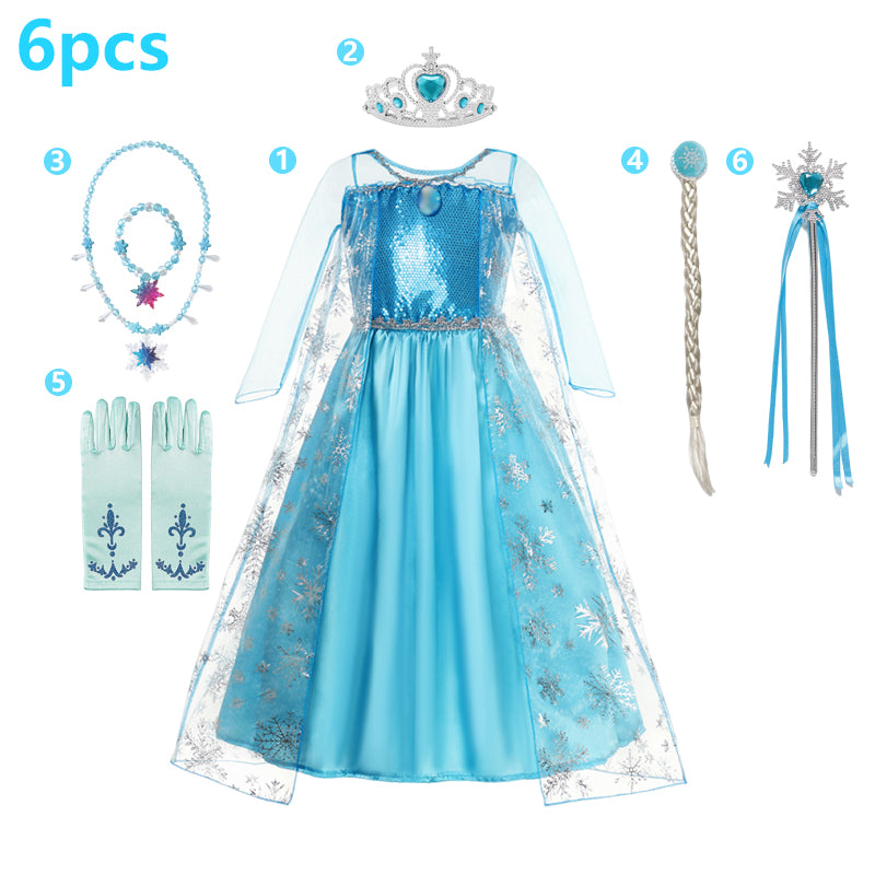 Elsa Dress Cosplay Princess Dress Light Blue Long Sleeve Sequin Children Dresses Carnival Party Evening Dress Dress For Girls