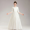 Girls' Elegant Princess Dress Girl Evening Dresses Children Piano Performance Long Sleeve White Clothes 4 to 12 Years