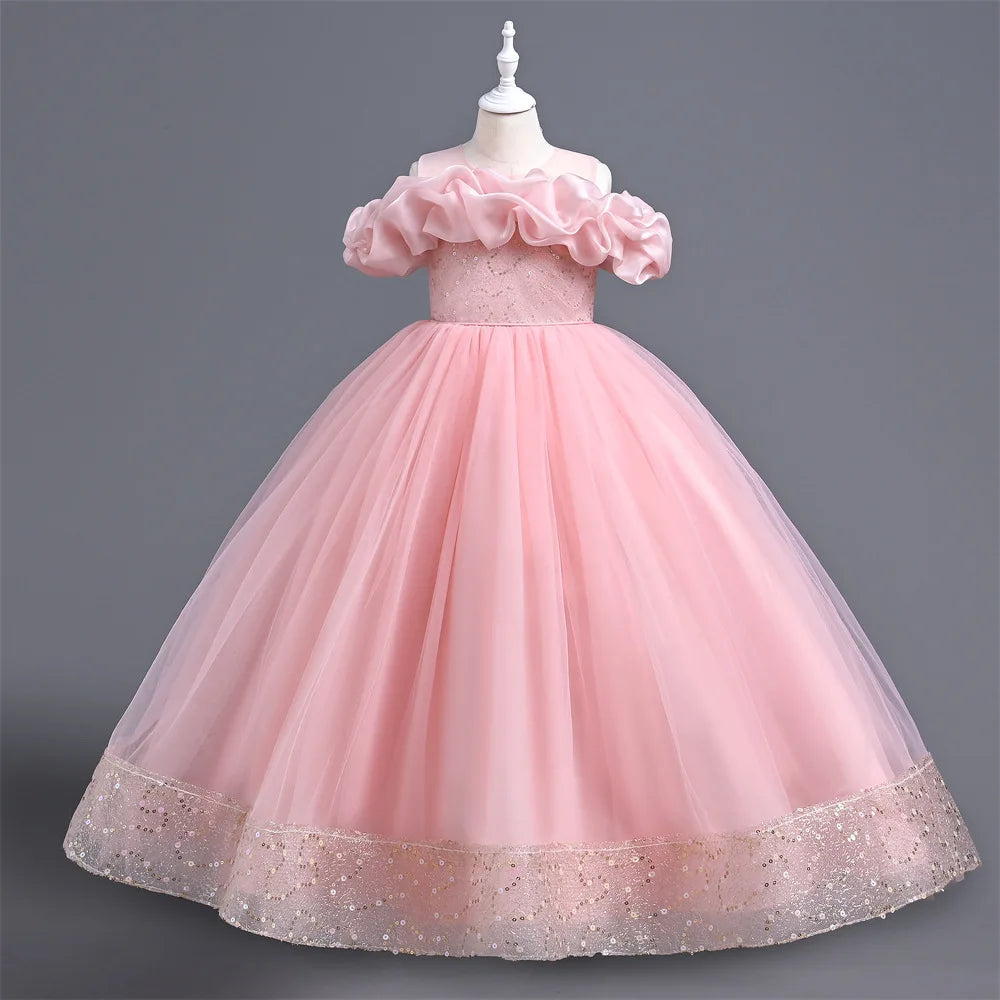 Kids Girl Party Dresses for Wedding Girls Bridesmaid Long Dress Gown 4-12 Years Child Tulle Clothes