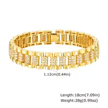 Paperclip Chain Bracelet 14K Gold Plated Cubic Zirconia Watch Strap Chunky Link Adjustable Stackable Jewelry For Women Girl Gift