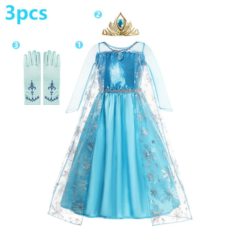 Elsa Dress Cosplay Princess Dress Light Blue Long Sleeve Sequin Children Dresses Carnival Party Evening Dress Dress For Girls