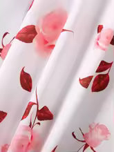 Girls Casual  Floral Print Dress Small Flying Sleeves Ruffled Edges Waist Cinching Summer Dress with Belt