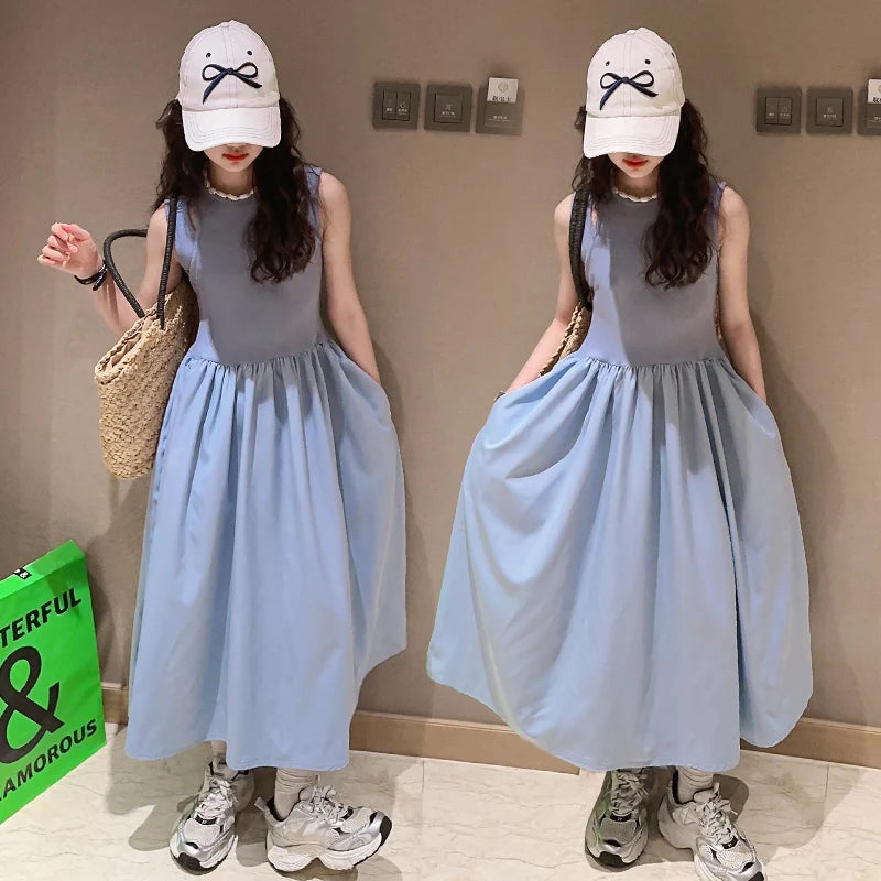 French teenage girls dress roupa vestido longo infantil menina 12 a 14anos kids clothes pink one-pieces elegant long dresses 10