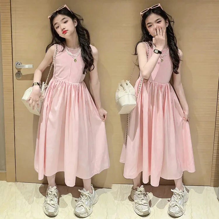French teenage girls dress roupa vestido longo infantil menina 12 a 14anos kids clothes pink one-pieces elegant long dresses 10