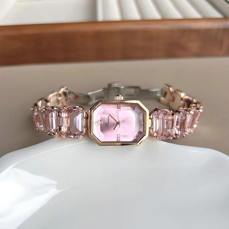 UTHAI Women Watches for Girls Wrist Quartz Watch Rectangle Dial Gold Sliver White Diamond  Ladies Fashion Wristwatch New Clock