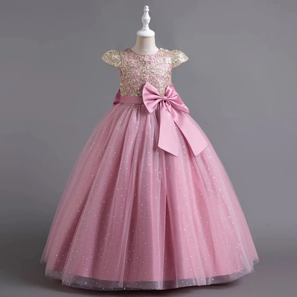 Elegant Kids Dresses For  3-12Y Girls Wedding Children Bow Bridesmaid Prom Long Gown Princess Birthday Party Embroidery Vestidos