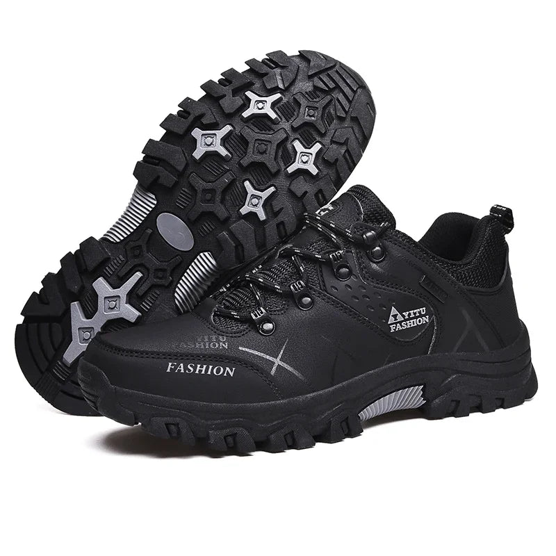 Shoes for Men 2025 New Men Sneakers Leather Waterproof Mountaineering Camping Hiking Shoes Thick Sole Comfortable Running Shoes