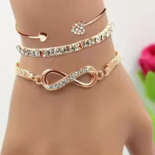 3pcs/Set Vintage Crystal Rhinestone Heart Bracelets for Women Fashion Geometric Adjustable Infinity Cuff Bangle Jewelry Gifts