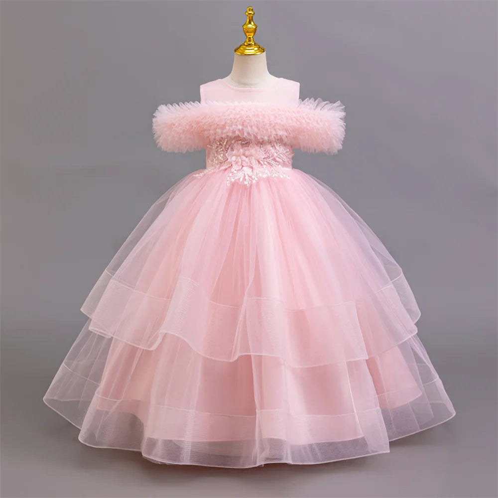 New elegant girls' dresses, piano performance costumes, chiffon party, birthday party, evening dress for girls aged 4-12