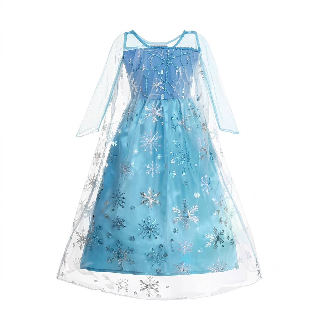 Elsa Dress Cosplay Princess Dress Light Blue Long Sleeve Sequin Children Dresses Carnival Party Evening Dress Dress For Girls