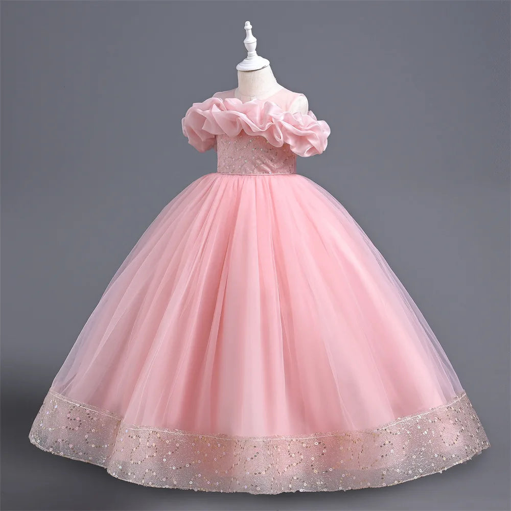 Kids Girl Party Dresses for Wedding Girls Bridesmaid Long Dress Gown 4-12 Years Child Tulle Clothes