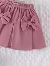 2PCS Winter New Style For 0-3 Year Old Girls, Comfortable Sweet And Cute Bubble Sleeves, Love Chapter Top + Pink Short Skirt Set
