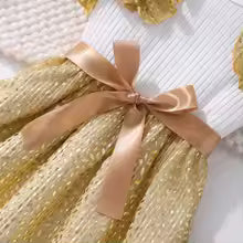 Summer A-line knee-length dress for girls aged 4 to 7 for the Eid al-Fitr, golden prayer Ramadan dress
