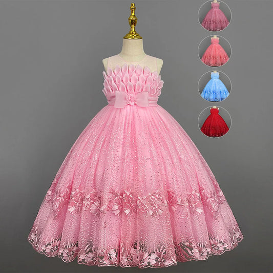Teenager Girl Long Elegant Dress for Young Girls Flower Girl Princess Dresses Wedding pink Formal Clothes From 4 to12 Years