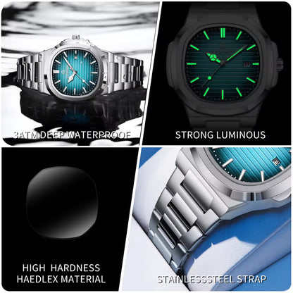 2026 New Luxury Military Man Watch Square Waterproof Luminous Date Week Men Watch Stainless Steel Quartz Men's Watches Reloj+box