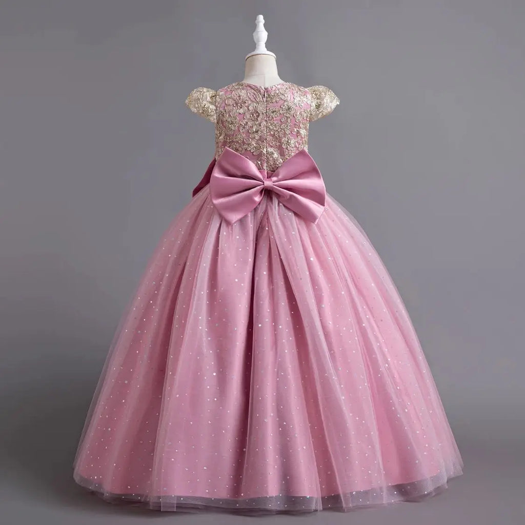 Elegant Kids Dresses For  3-12Y Girls Wedding Children Bow Bridesmaid Prom Long Gown Princess Birthday Party Embroidery Vestidos
