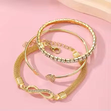 3pcs/Set Vintage Crystal Rhinestone Heart Bracelets for Women Fashion Geometric Adjustable Infinity Cuff Bangle Jewelry Gifts