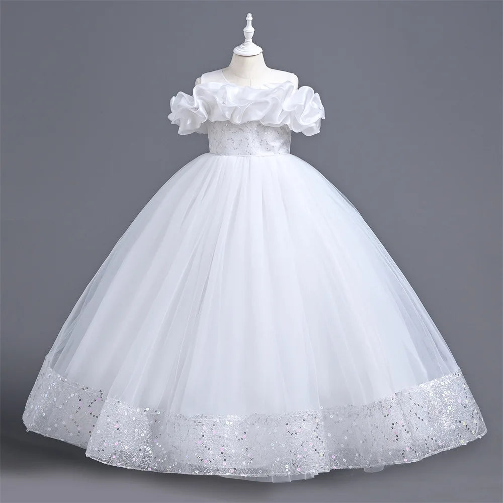 Kids Girl Party Dresses for Wedding Girls Bridesmaid Long Dress Gown 4-12 Years Child Tulle Clothes