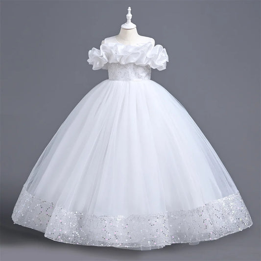 Kids Girl Party Dresses for Wedding Girls Bridesmaid Long Dress Gown 4-12 Years Child Tulle Clothes