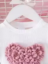 2PCS Winter New Style For 0-3 Year Old Girls, Comfortable Sweet And Cute Bubble Sleeves, Love Chapter Top + Pink Short Skirt Set