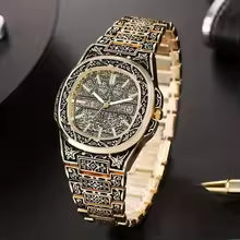 Retro Bronze Embossed Men's Steel Band Watch Fashion Trend High-end Calendar Business Men's Watch