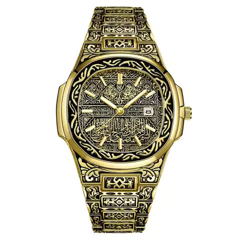 Retro Bronze Embossed Men's Steel Band Watch Fashion Trend High-end Calendar Business Men's Watch