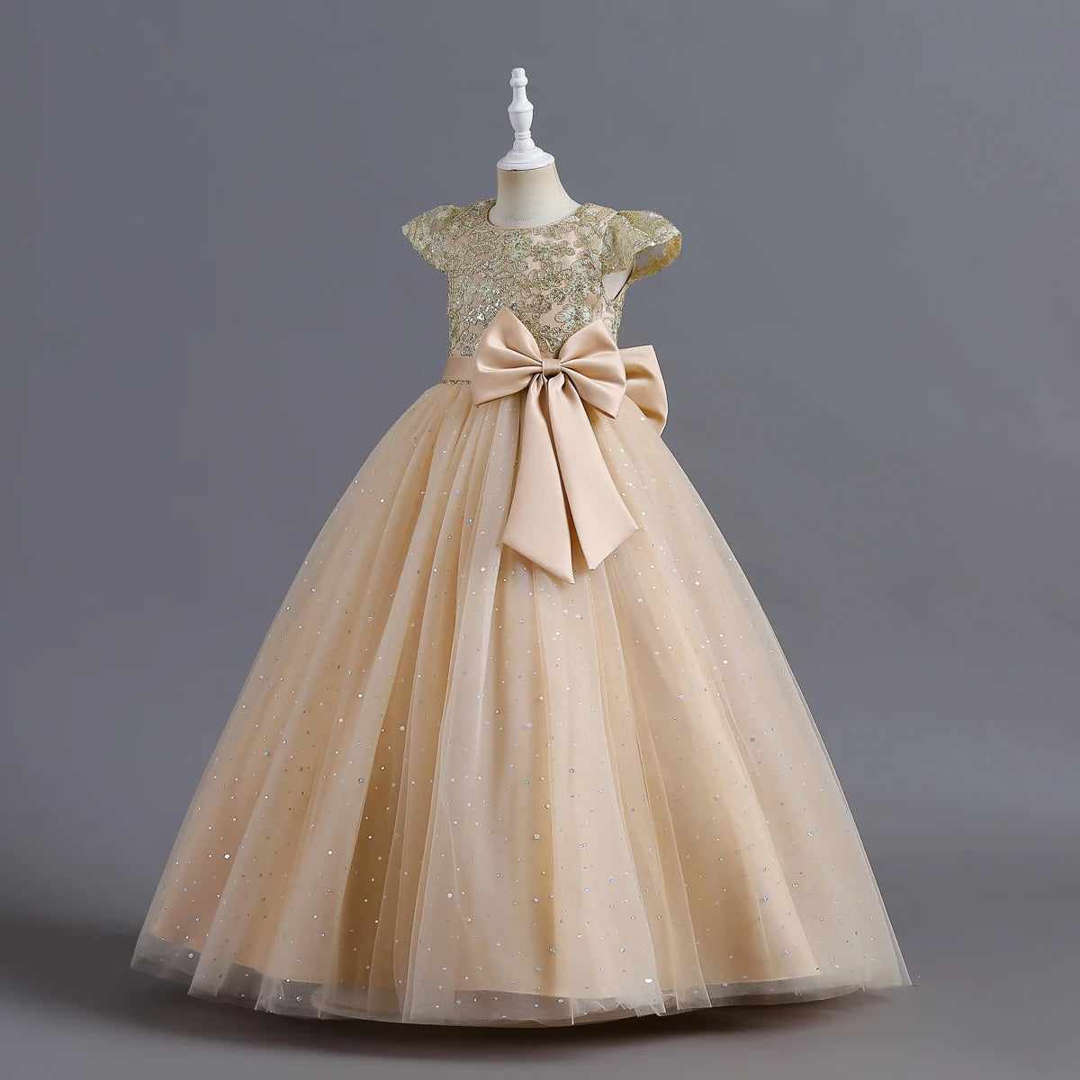 Elegant Kids Dresses For  3-12Y Girls Wedding Children Bow Bridesmaid Prom Long Gown Princess Birthday Party Embroidery Vestidos