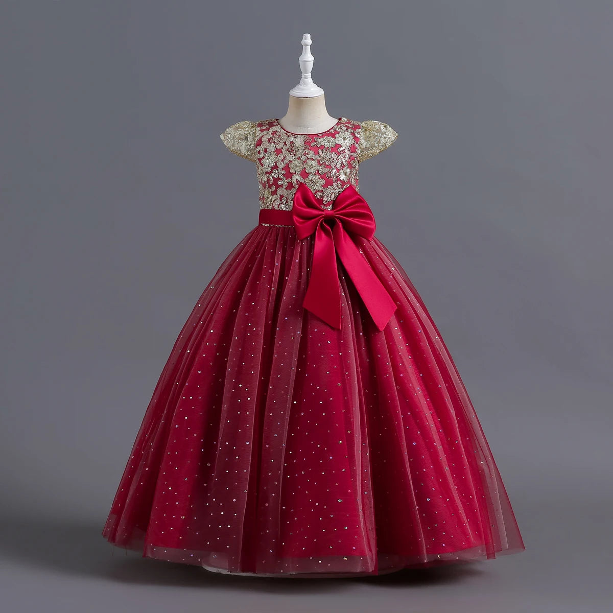 Elegant Kids Dresses For  3-12Y Girls Wedding Children Bow Bridesmaid Prom Long Gown Princess Birthday Party Embroidery Vestidos