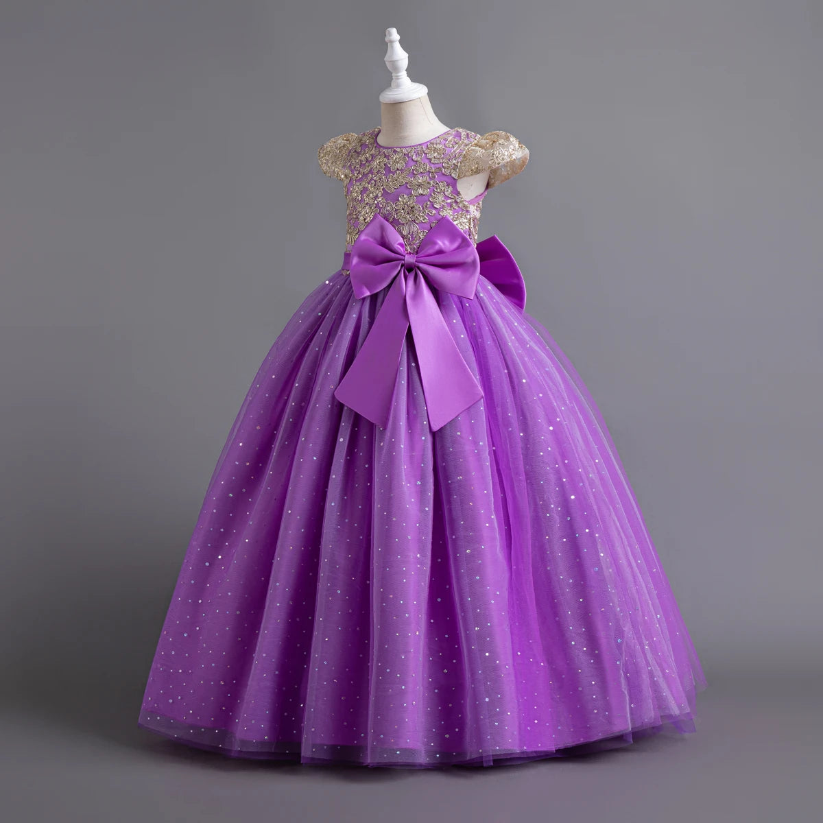 Elegant Kids Dresses For  3-12Y Girls Wedding Children Bow Bridesmaid Prom Long Gown Princess Birthday Party Embroidery Vestidos