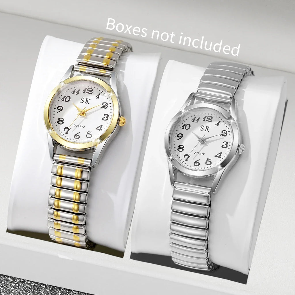 Middle aged and elderly watches, men's large digital dial, women's watch, steel strip spring, elastic band, elderly watch