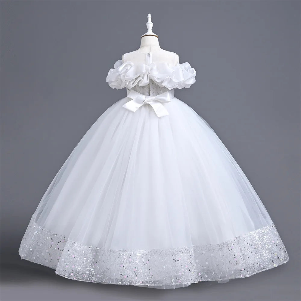 Kids Girl Party Dresses for Wedding Girls Bridesmaid Long Dress Gown 4-12 Years Child Tulle Clothes