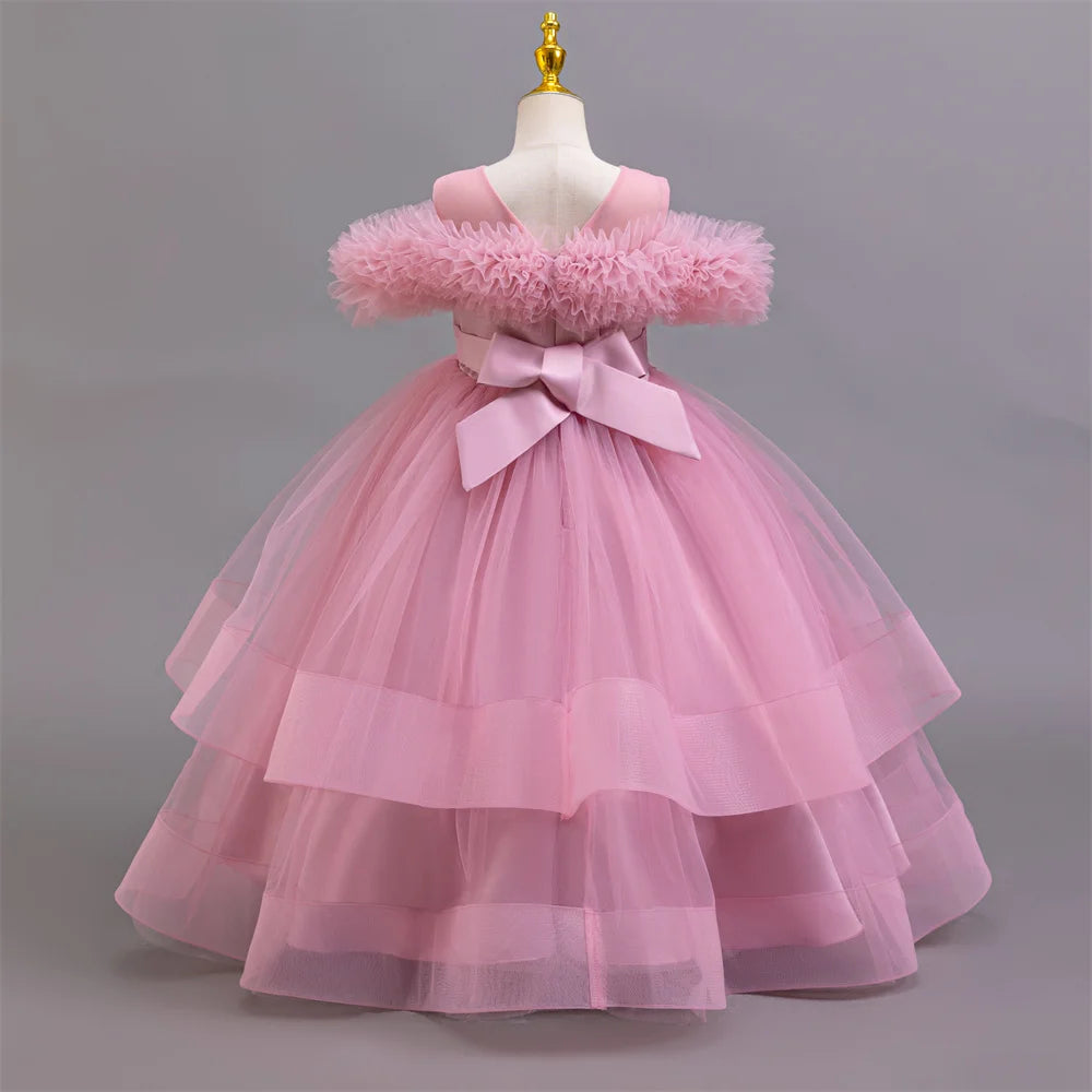 New elegant girls' dresses, piano performance costumes, chiffon party, birthday party, evening dress for girls aged 4-12