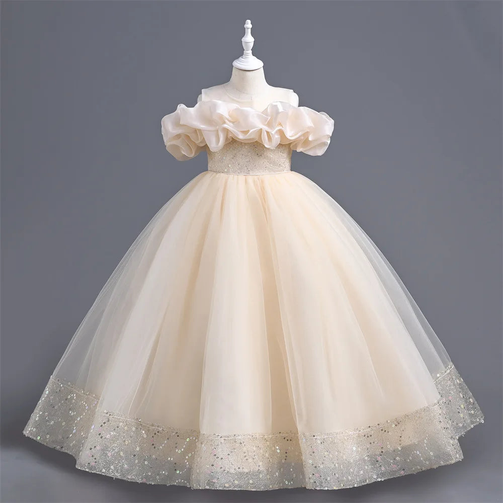 Kids Girl Party Dresses for Wedding Girls Bridesmaid Long Dress Gown 4-12 Years Child Tulle Clothes
