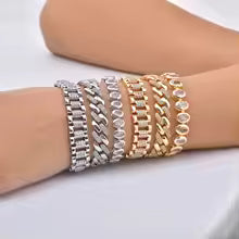 Paperclip Chain Bracelet 14K Gold Plated Cubic Zirconia Watch Strap Chunky Link Adjustable Stackable Jewelry For Women Girl Gift