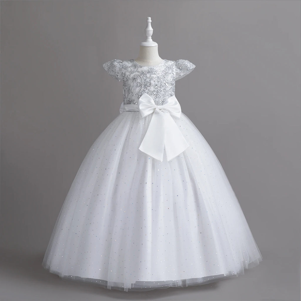 Elegant Kids Dresses For  3-12Y Girls Wedding Children Bow Bridesmaid Prom Long Gown Princess Birthday Party Embroidery Vestidos