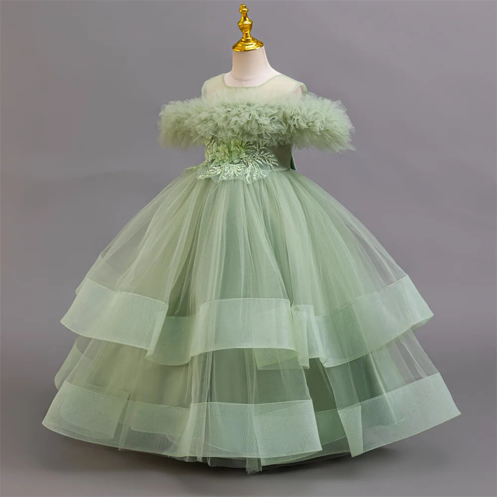 New elegant girls' dresses, piano performance costumes, chiffon party, birthday party, evening dress for girls aged 4-12