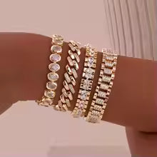 Paperclip Chain Bracelet 14K Gold Plated Cubic Zirconia Watch Strap Chunky Link Adjustable Stackable Jewelry For Women Girl Gift