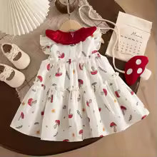 Girls' Dresses Summer Cartoon-Printed Cotton Sleeveless Baby Girls Dresses Cute Princess Beach Baby Dresses Baby Girl Clothing