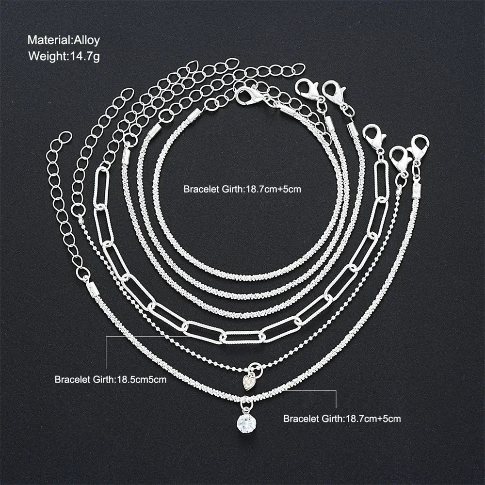 6Pcs 925 Sterling Silver Rhinestone Bracelets for Women Girls Luxury Korean Sparkling Starry Sky Charm Bracelets Party Jewelry
