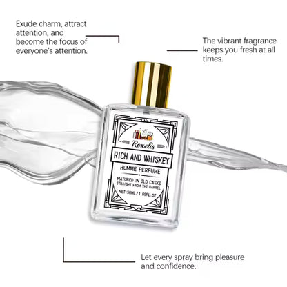 Roxelis Whiskey Scent Perfume Exude Elegance Lasting Charm Boost Confidence Light Fragrance Level Fragrance Spray for Men 50ml