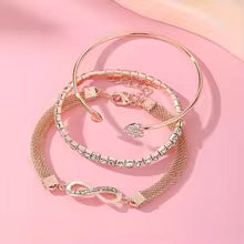 3pcs/Set Vintage Crystal Rhinestone Heart Bracelets for Women Fashion Geometric Adjustable Infinity Cuff Bangle Jewelry Gifts